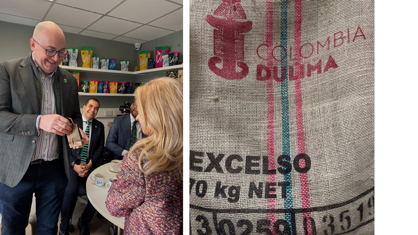 Embajadora de Colombia en Irlanda dialoga con el CEO y fundador Rob Horgan de Velo Coffee Roasters en Cork