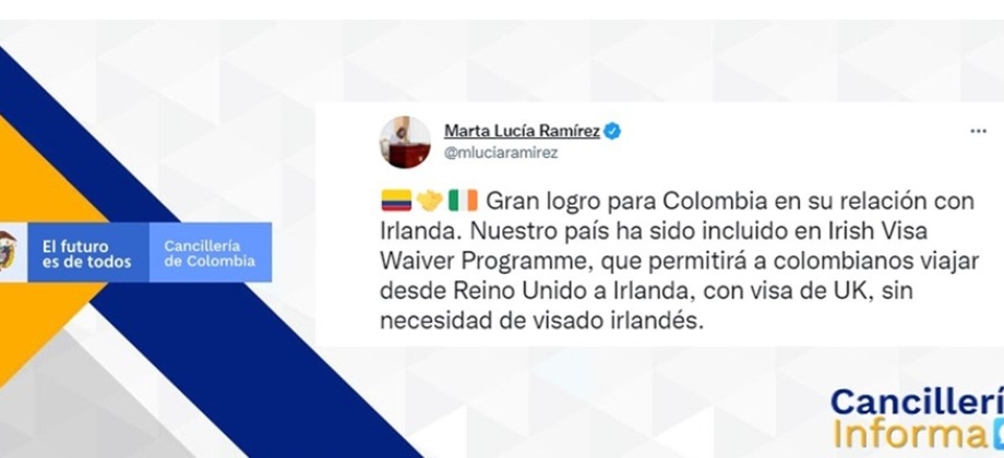 Colombia ha sido incluída en el programa Short Stay Visa Waiver, un gran paso en flexibilización de visados a Irlanda